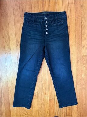 Liverpool Dark Blue High-Rise Button-Front Cropped Jeans